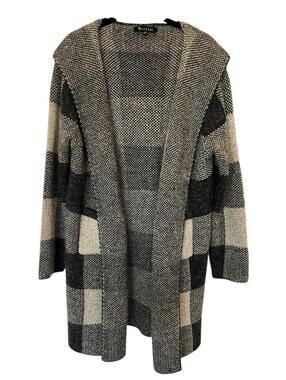 Sisters Cardigan Womens Size Small Hood Dark Gray light Gray Squares Check 2645